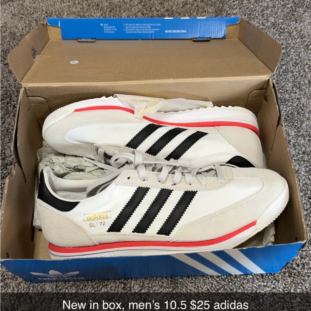 Adidas Men's White, Black, and Red Sneakers